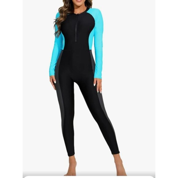 ALLTOKE Womens Full Body Zip Front Rash Guard Long Sleeve Surf Swimsuit UPF50+ M - Picture 1 of 15